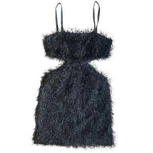 Avec Les Filles Black Mini Cocktail Boucle‎ Fuzzy Dress Size XS / S